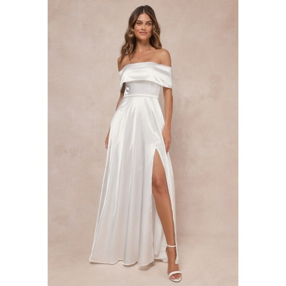NWT Lulus Greatest Hits White Satin Off-the-shoulder Maxi Dress - Size XL